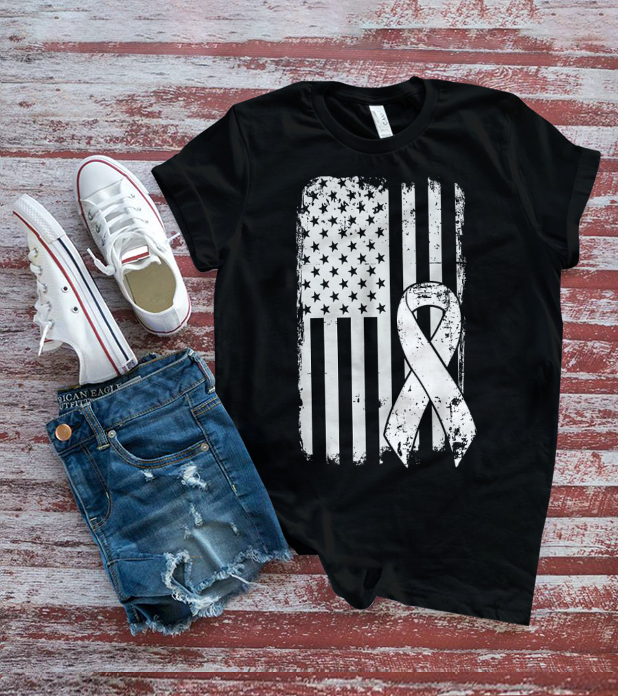 Mens Lung Cancer Awareness Distressed American Flag T-Shirt