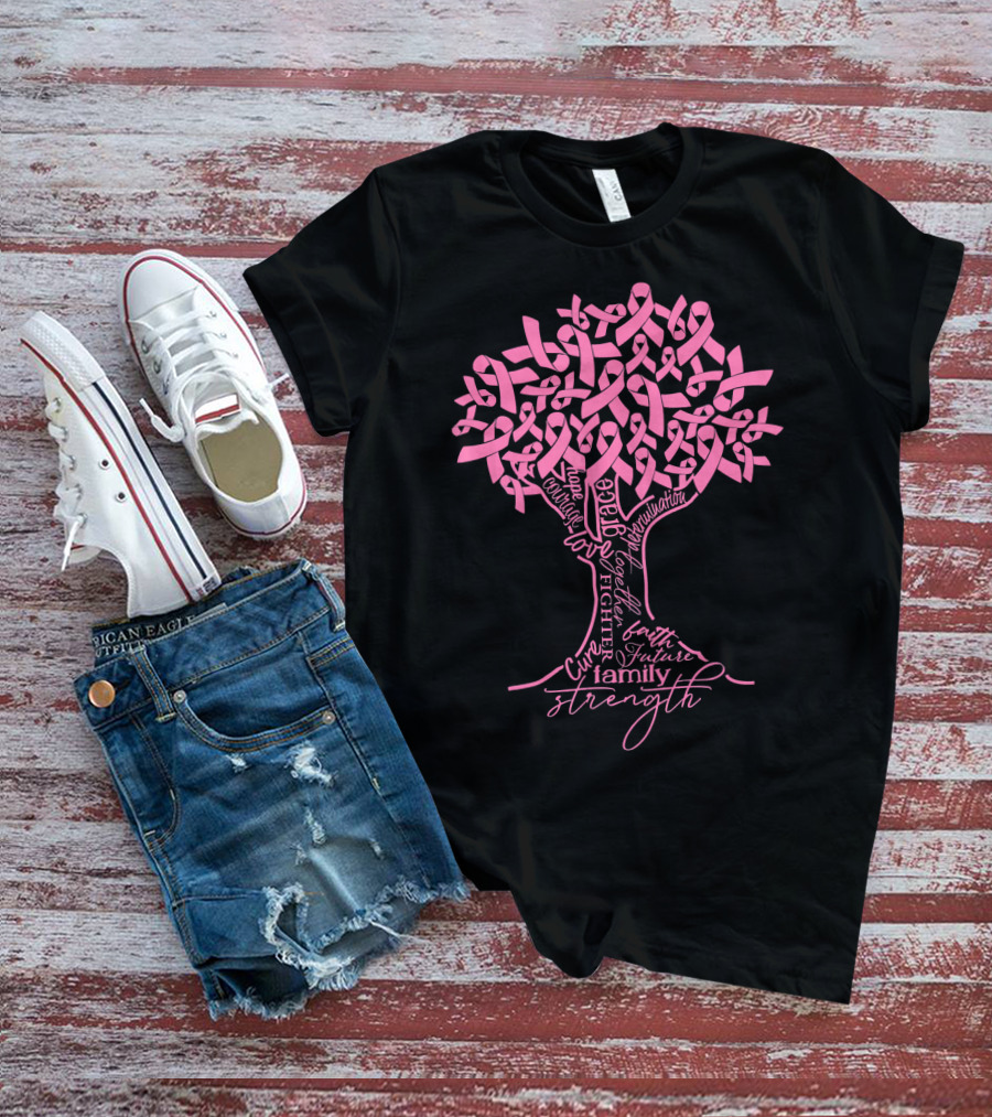 Breast Cancer Awareness Pink Ribbon Tree Strength Hope Family Fighter Cure T-Shirt
