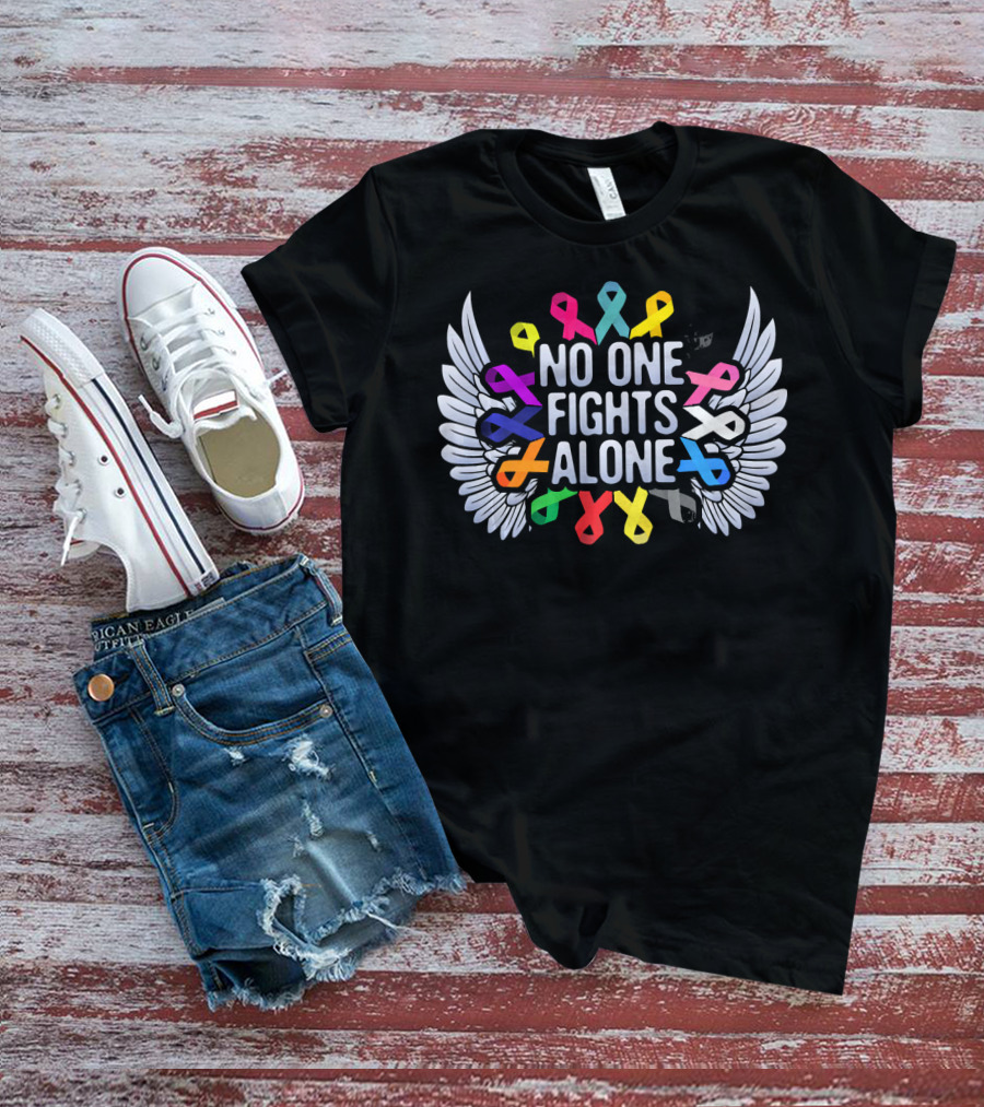 No One Fights Alone Multicolor Ribbon Wings T-Shirt