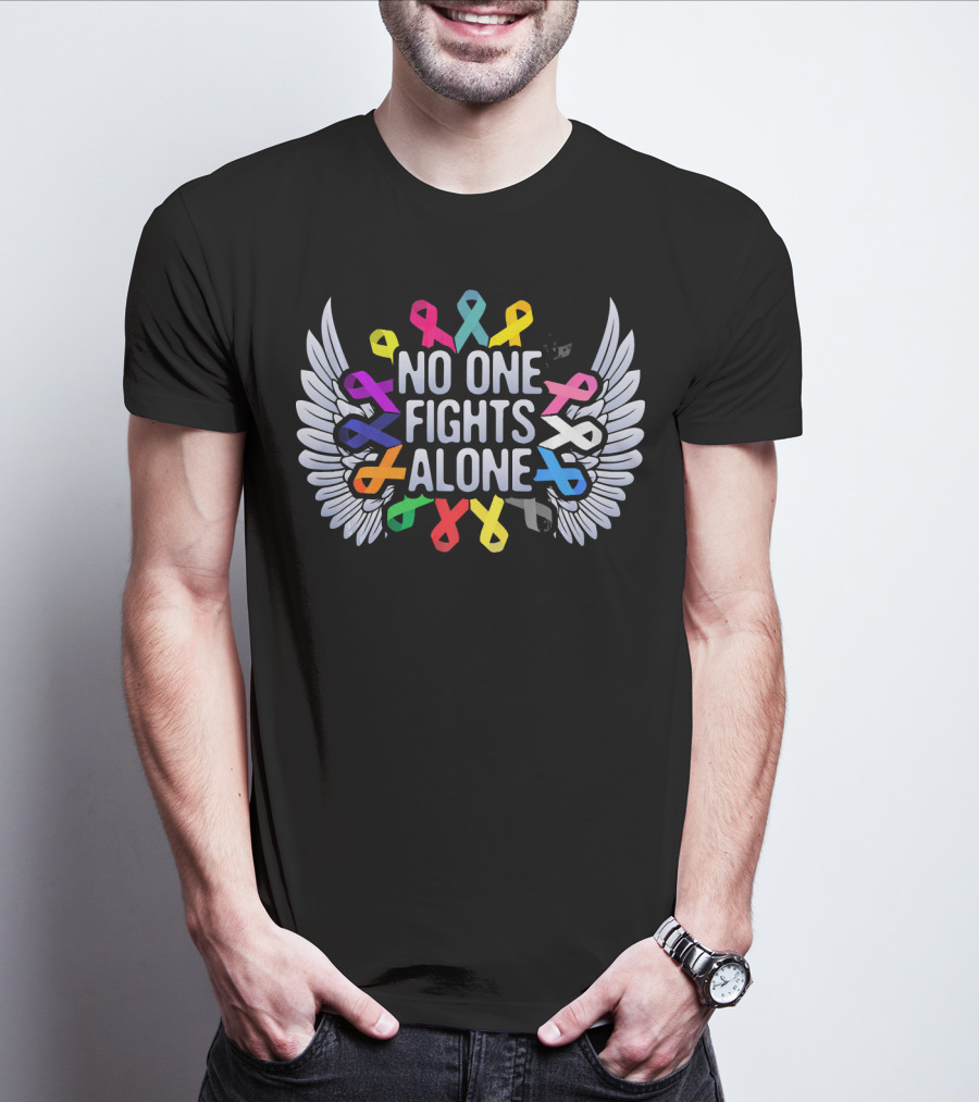 No One Fights Alone Multicolor Ribbon Wings T-Shirt