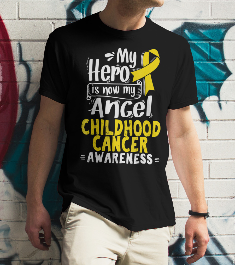 Gold Awareness Ribbon My Hero Is Now My Angel Childhood Cancer Awareness T-Shirt