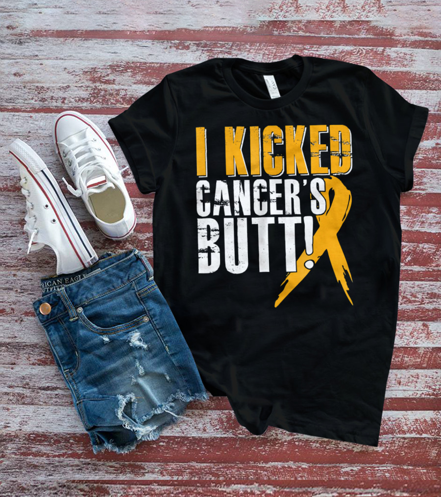 I Kicked Cancer's Butt Childhood Cancer Awareness Survivor T-Shirt