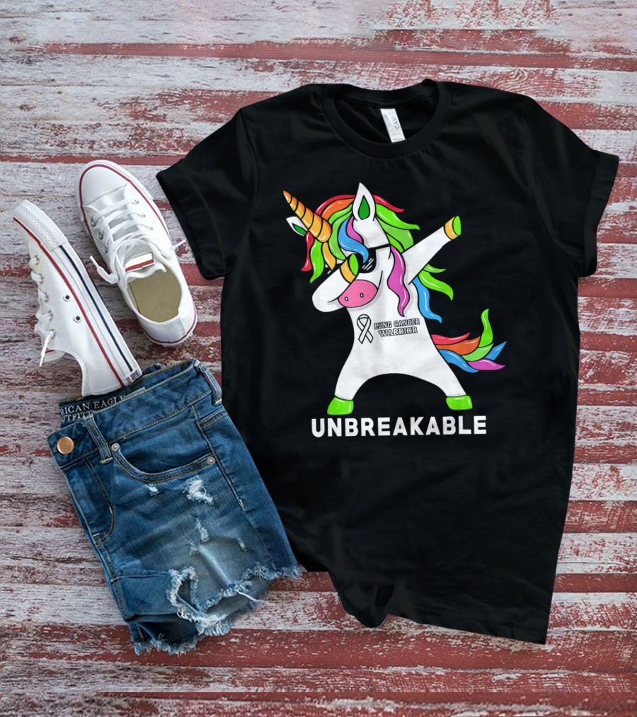 Unbreakable Lung Cancer Awareness Unicorn Warrior T-Shirt