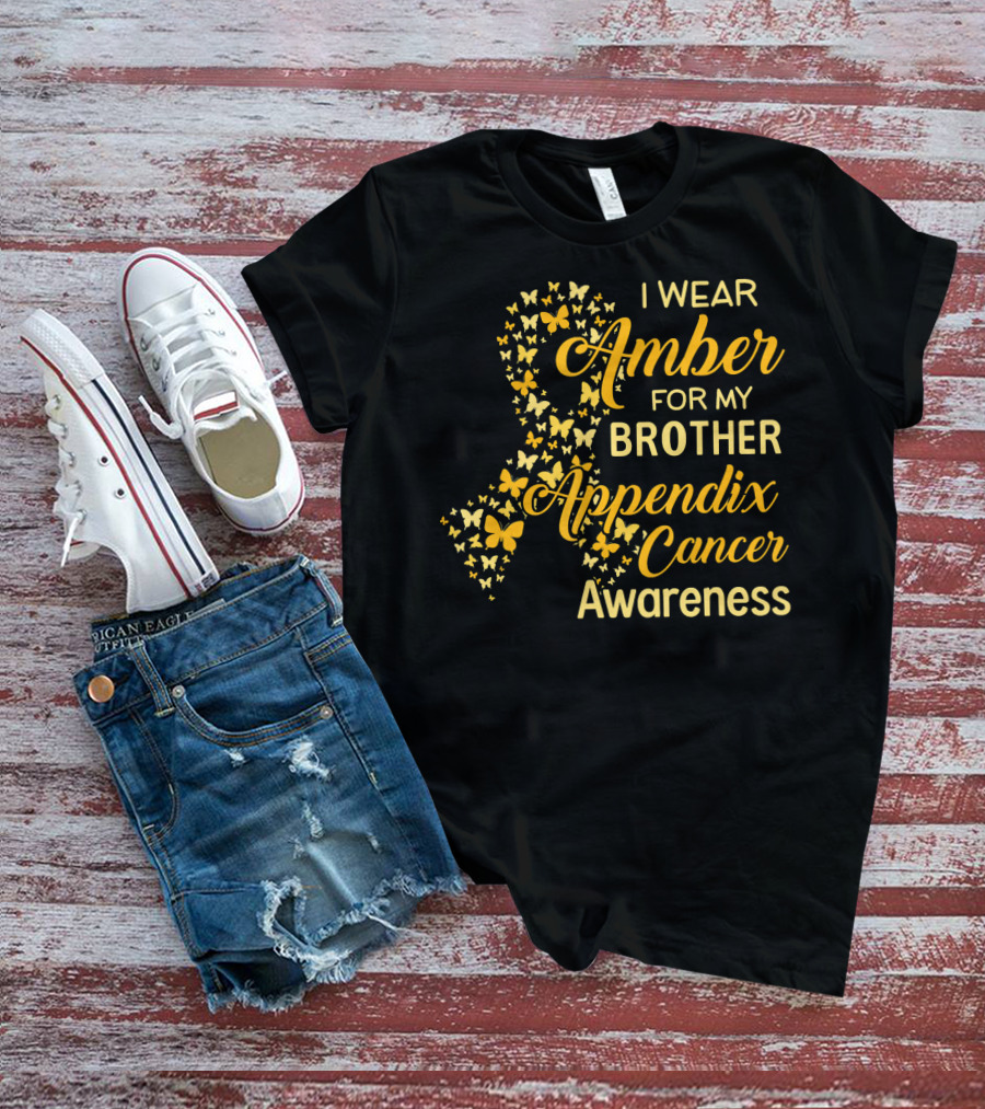 I Wear Amber For My Brother Appendix Cancer Awareness T-Shirt