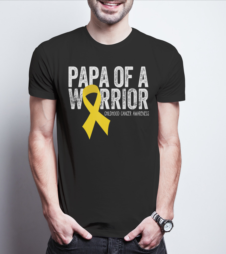 Papa Of A Warrior Childhood Cancer Awareness T-Shirt