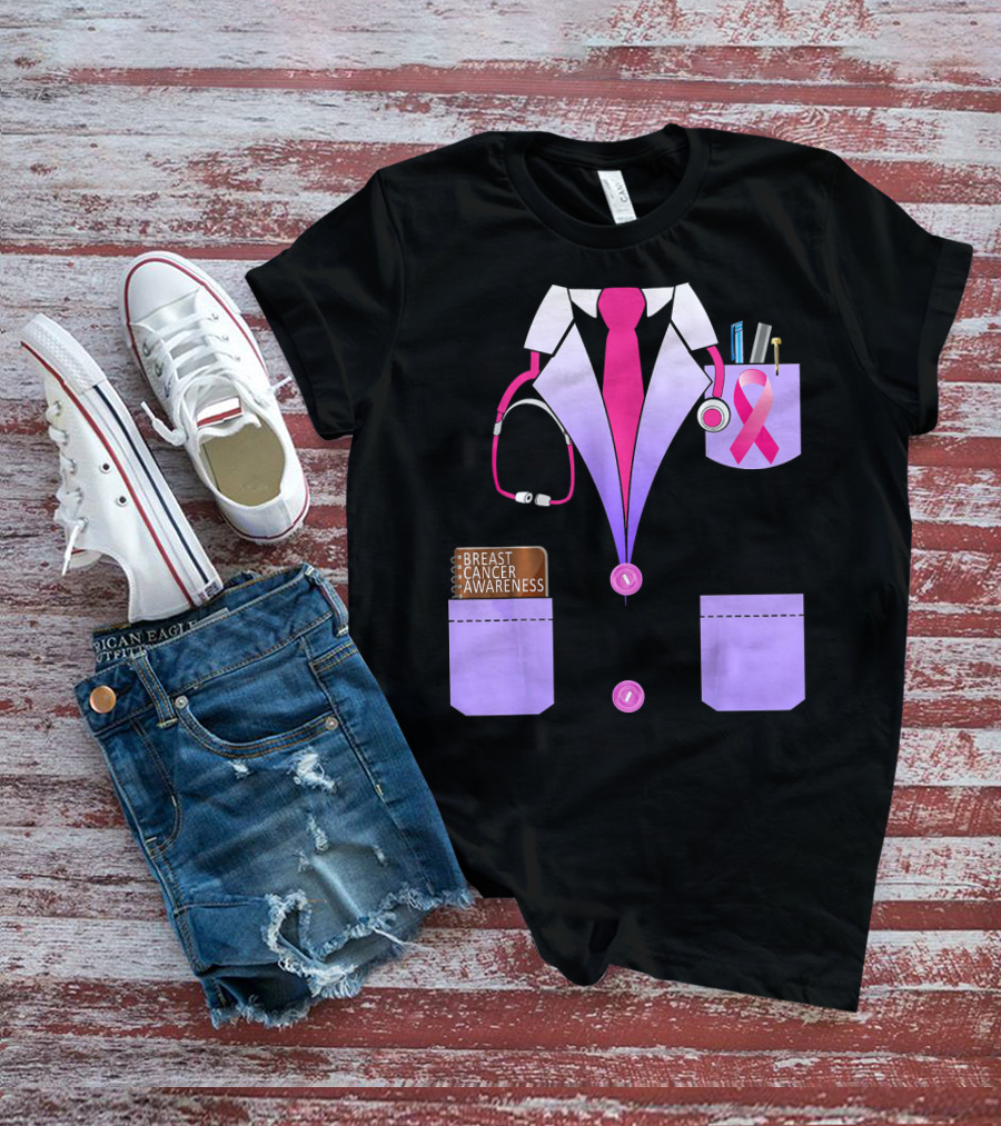 Breast Cancer Awareness Doctor Stethoscope Ribbon Medical Suit T-Shirt