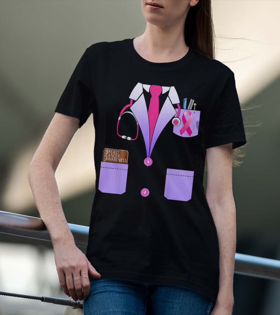 Breast Cancer Awareness Doctor Stethoscope Ribbon Medical Suit T-Shirt