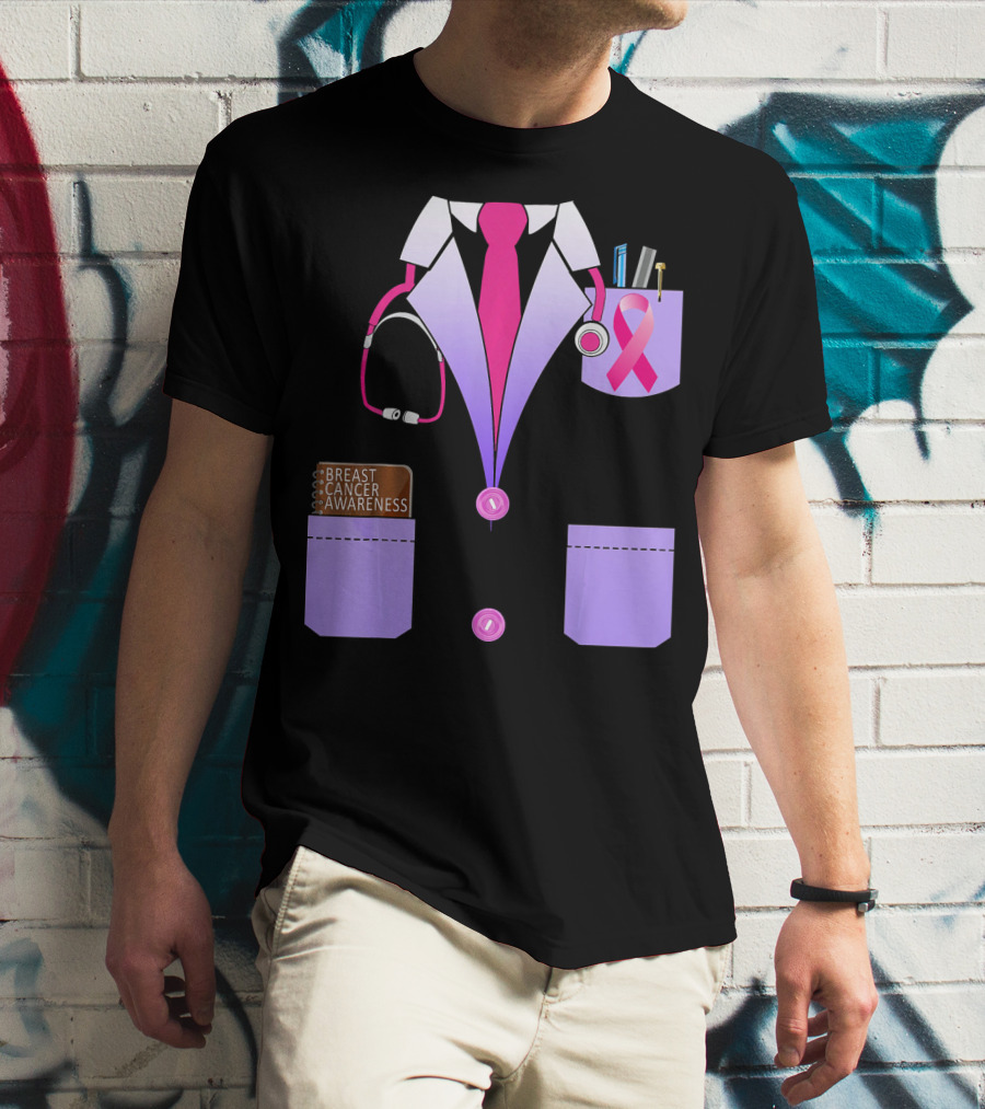 Breast Cancer Awareness Doctor Stethoscope Ribbon Medical Suit T-Shirt