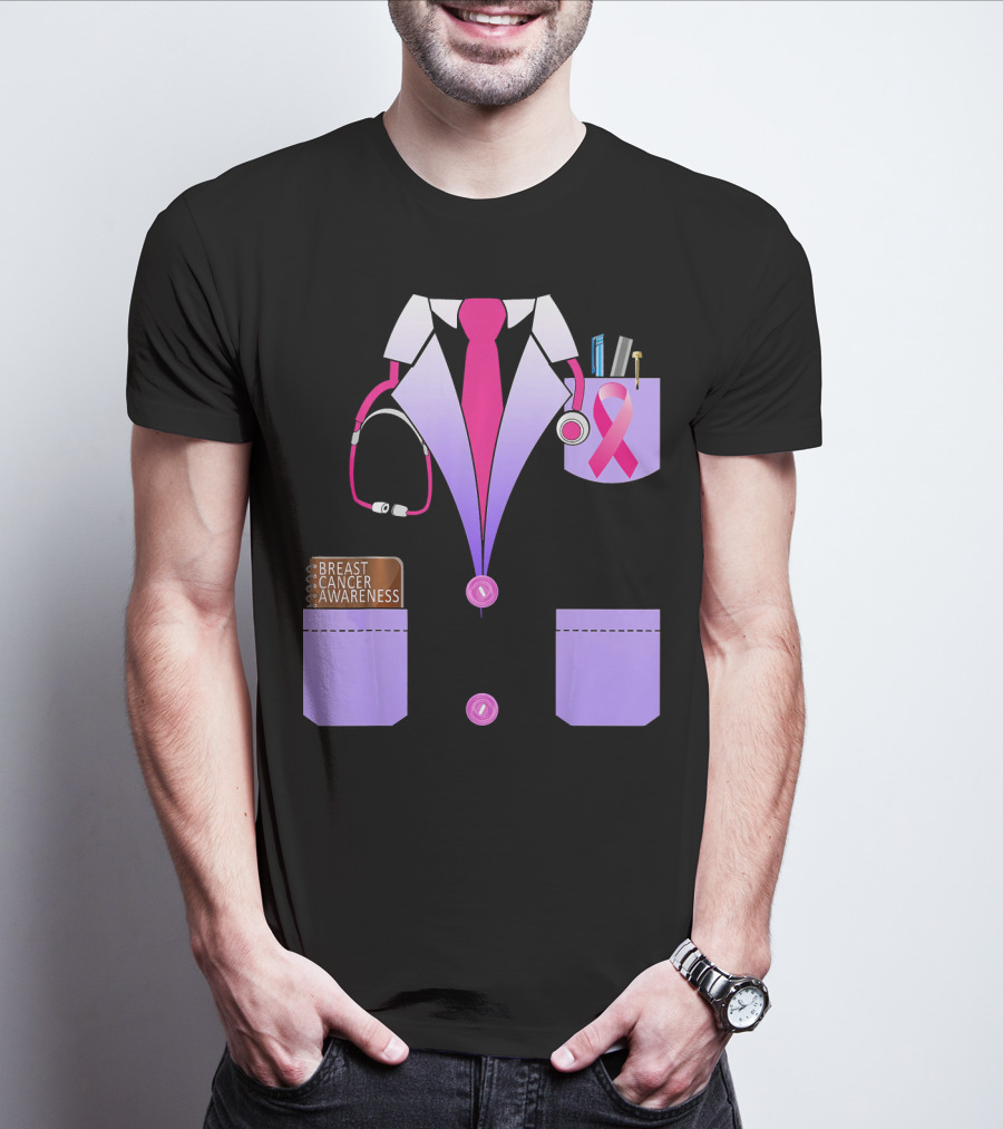 Breast Cancer Awareness Doctor Stethoscope Ribbon Medical Suit T-Shirt
