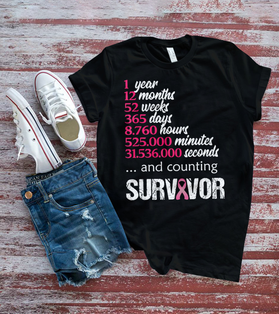 1 Year Survivor Breast Cancer And Counting Pink T-Shirt