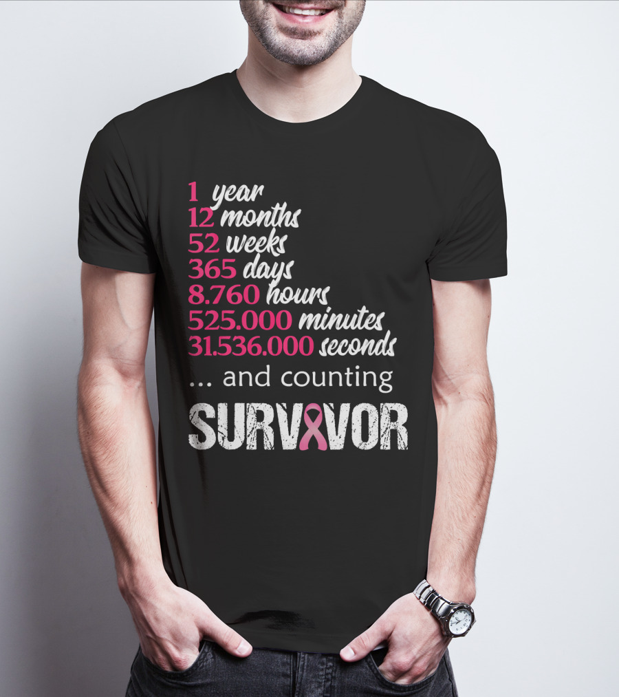 1 Year Survivor Breast Cancer And Counting Pink T-Shirt