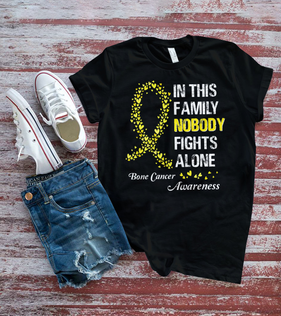 In This Family Nobody Fights Alone Bone Cancer Awareness T-Shirt