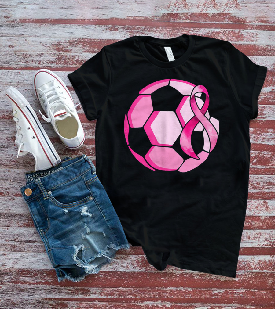 Pink Ribbon Soccer Ball Breast Cancer Awareness T-Shirt