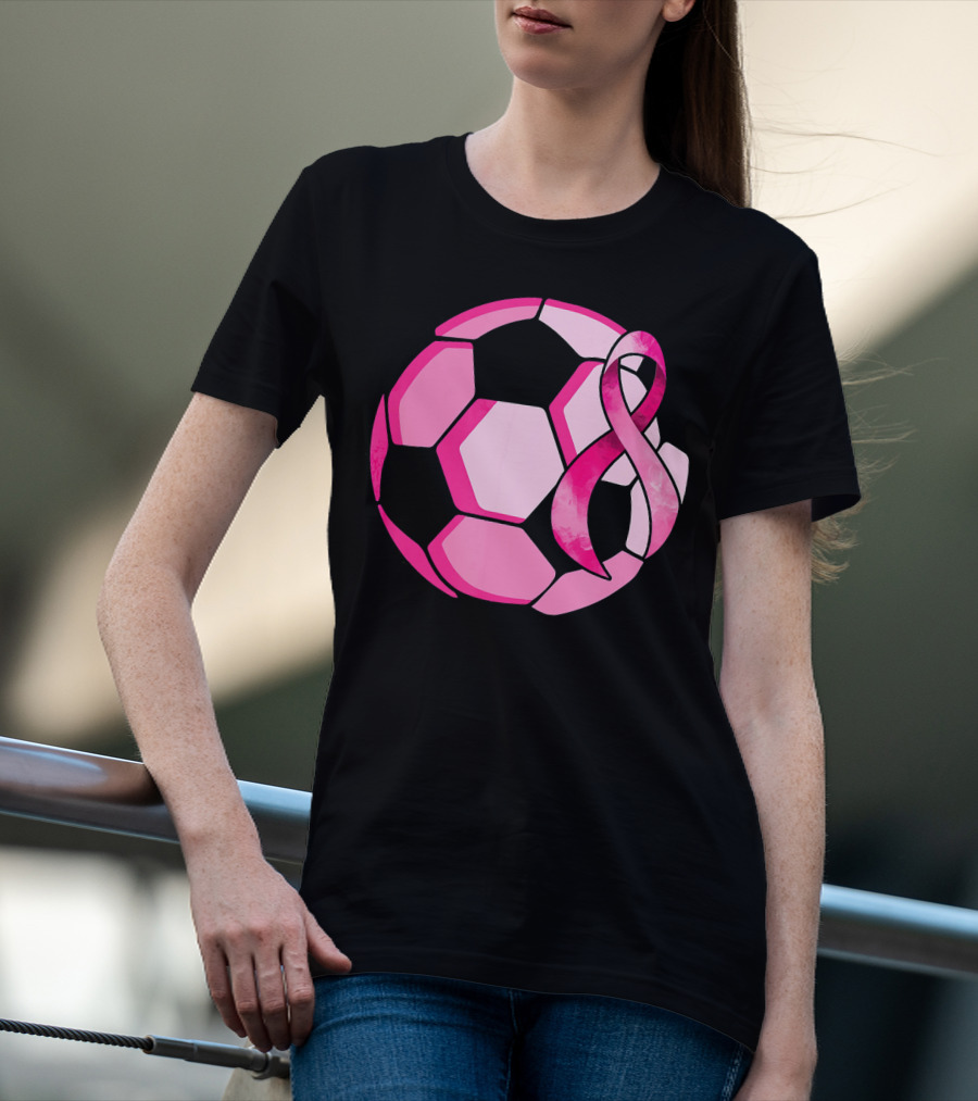 Pink Ribbon Soccer Ball Breast Cancer Awareness T-Shirt