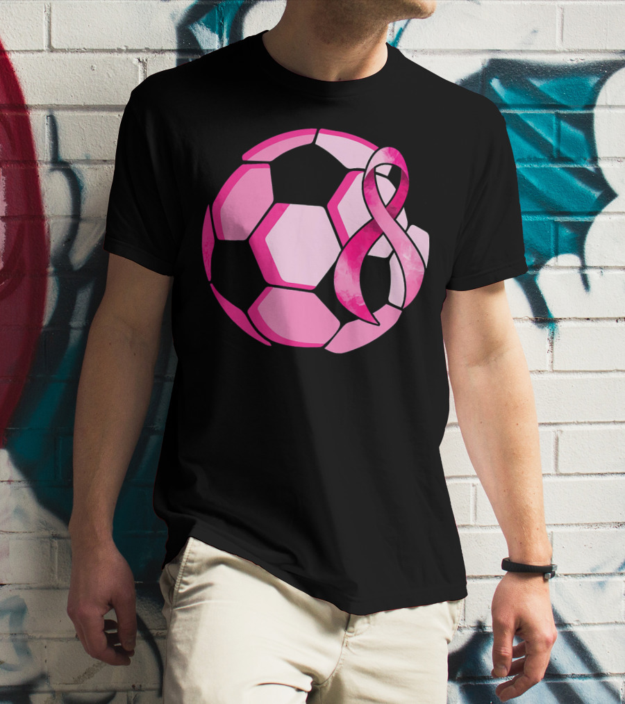 Pink Ribbon Soccer Ball Breast Cancer Awareness T-Shirt