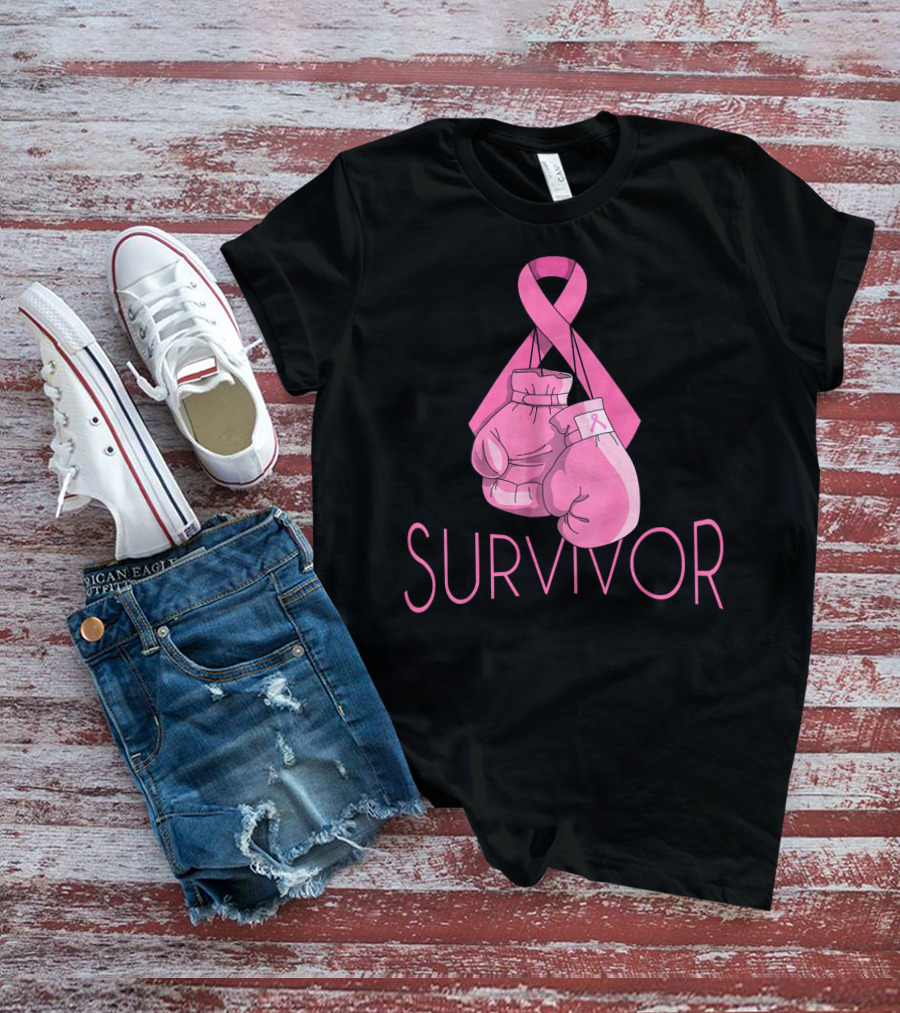 Survivor Breast Cancer Awareness Pink Ribbon Boxing Gloves T-Shirt