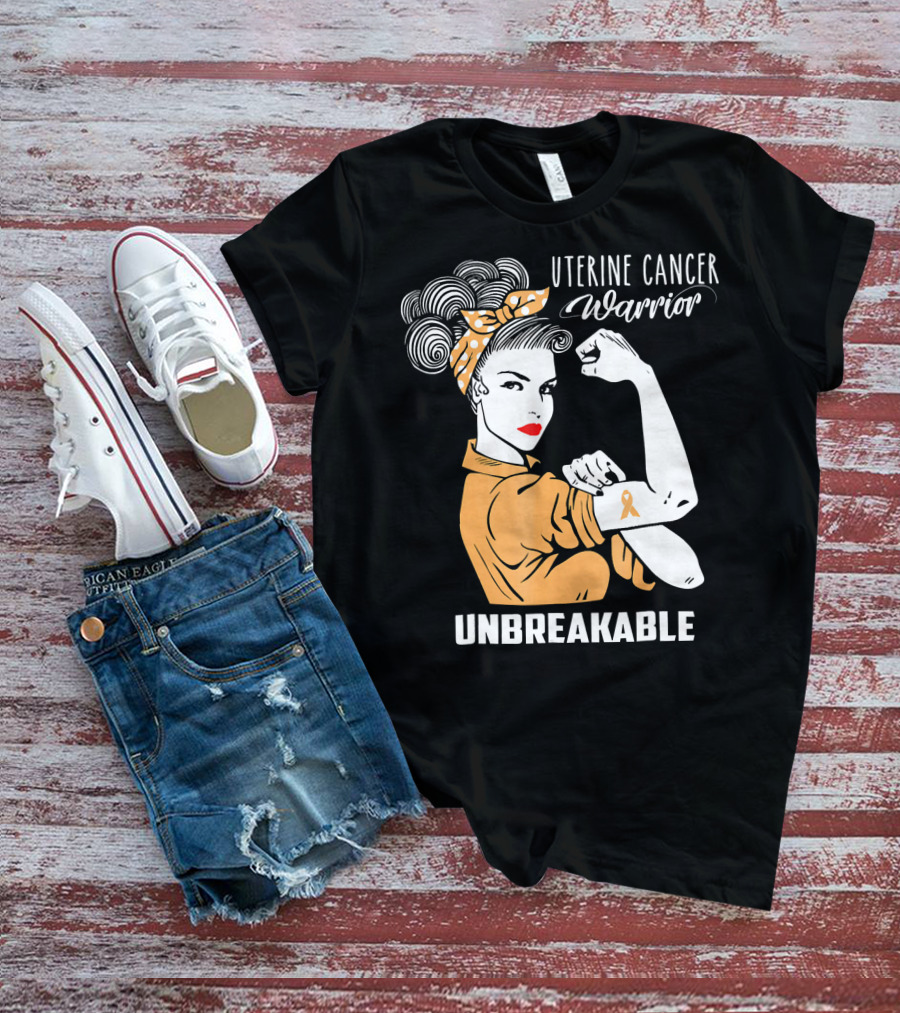 Uterine Cancer Warrior Unbreakable Rosie The Riveter T-Shirt