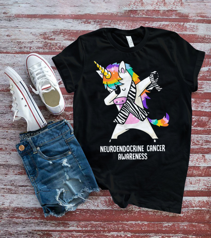 Neuroendocrine Cancer Awareness Dabbing Rainbow Unicorn T-Shirt