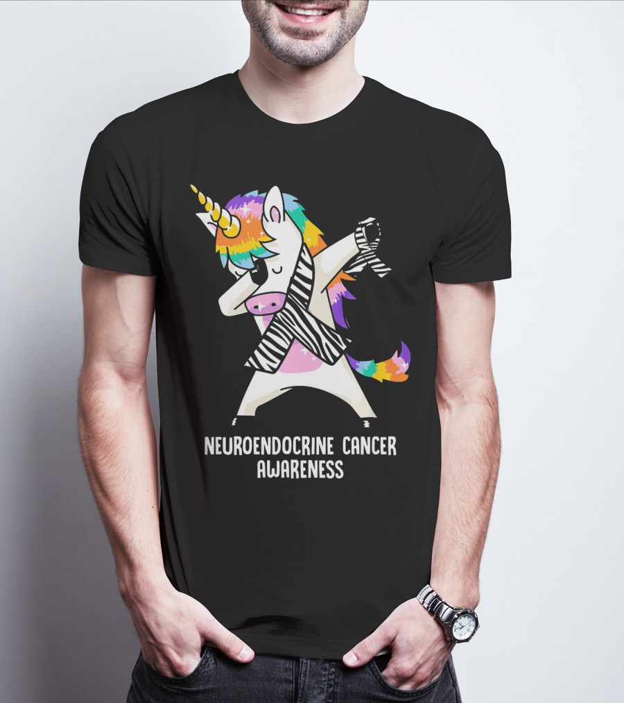 Neuroendocrine Cancer Awareness Dabbing Rainbow Unicorn T-Shirt