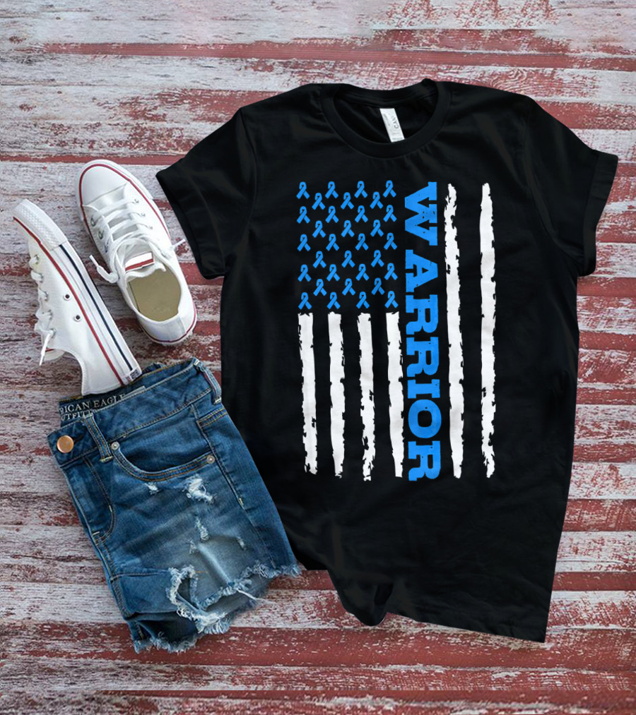 Prostate Cancer Warrior Blue Ribbon American Flag T-Shirt
