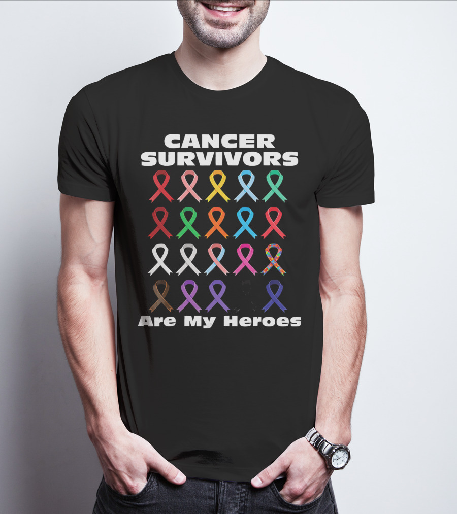 CANCER SURVIVORS ARE MY HEROES Multiple Awareness Ribbons T-Shirt