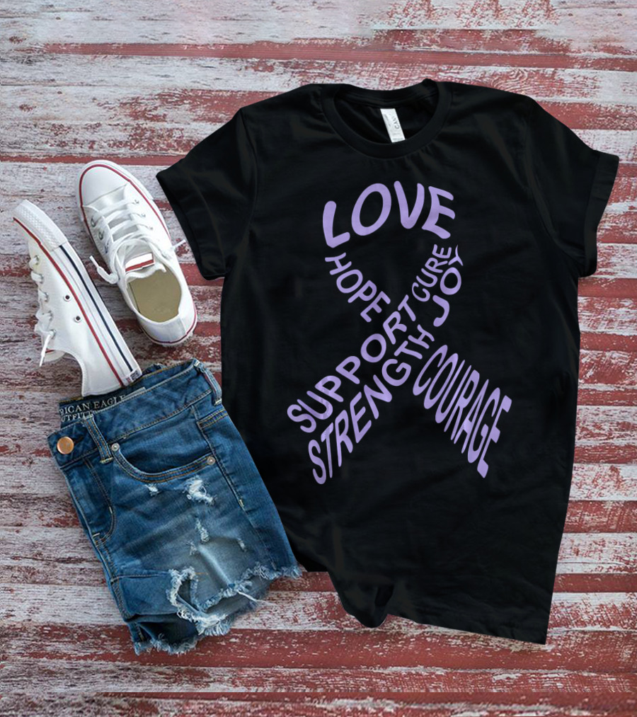 Love Hope Support Strength Courage Cure Joy Testicular Cancer Awareness Fight Cancer T-Shirt