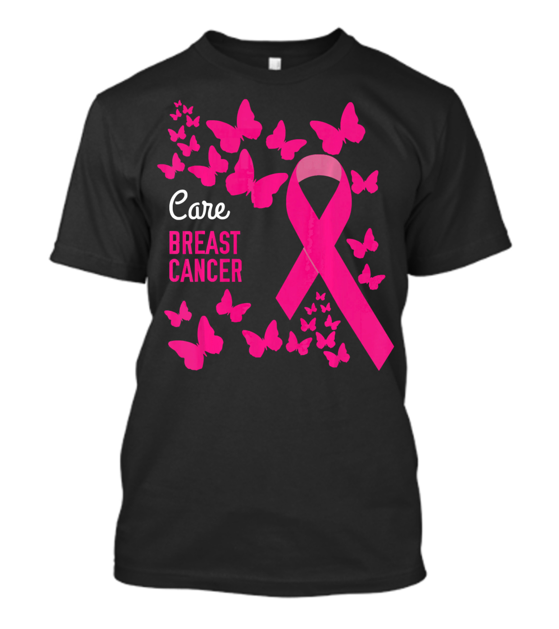Care Breast Cancer Pink Ribbon Awareness With Butterfly Support T-Shirt