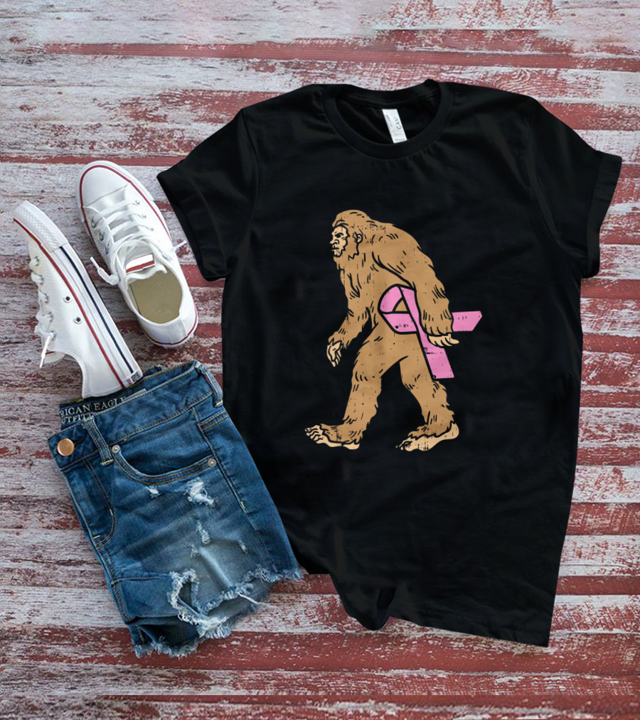 Bigfoot Sasquatch Funny Pink Ribbon Breast Cancer Awareness T-Shirt