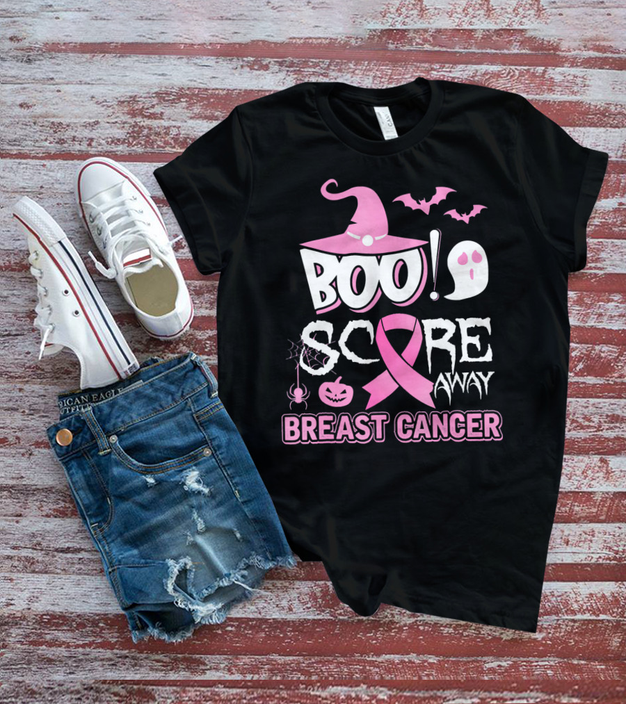 BOO Scare Away Breast Cancer Pink Ribbon Halloween T-Shirt