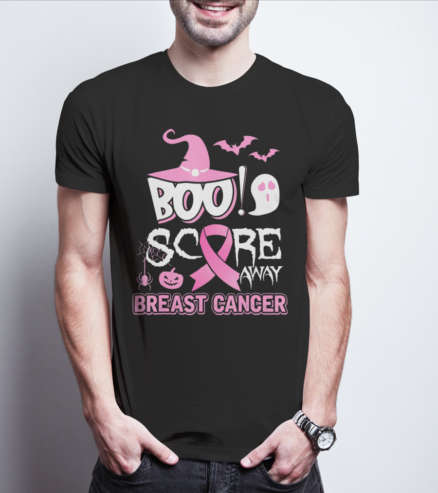 BOO Scare Away Breast Cancer Pink Ribbon Halloween T-Shirt