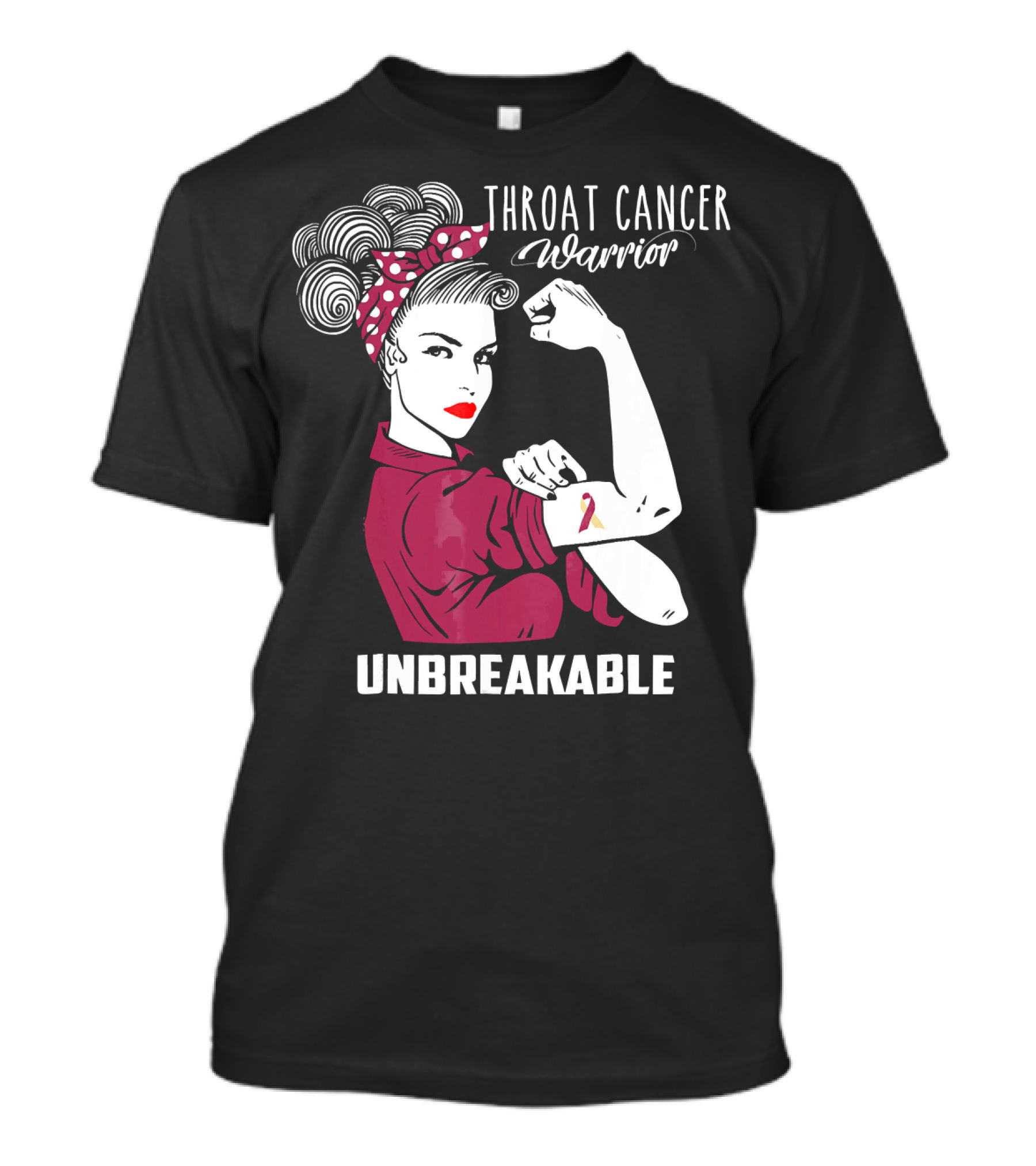 Throat Cancer Warrior Unbreakable Rosie The Riveter Ribbon Empowerment T-Shirt
