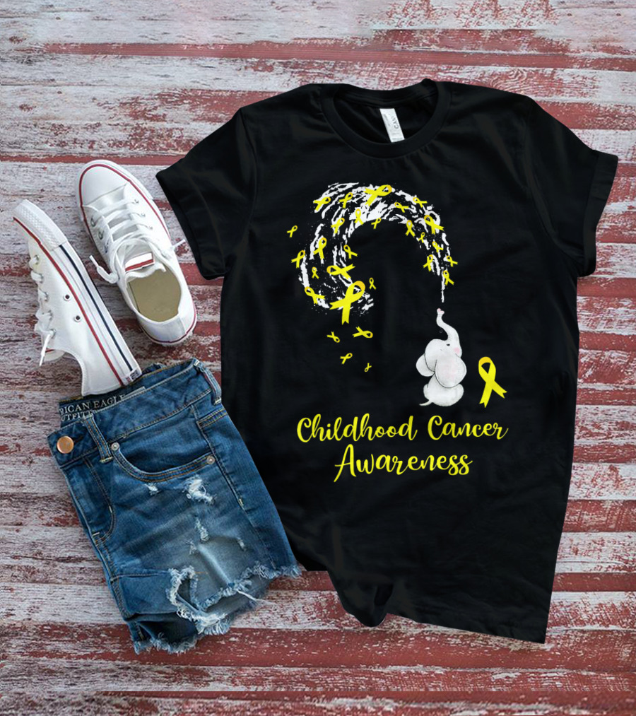 Childhood Cancer Awareness Elephant Spraying Yellow Ribbons T-Shirt