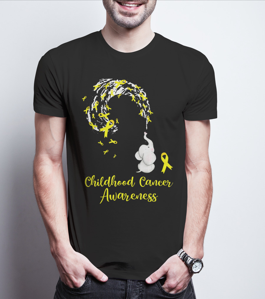 Childhood Cancer Awareness Elephant Spraying Yellow Ribbons T-Shirt