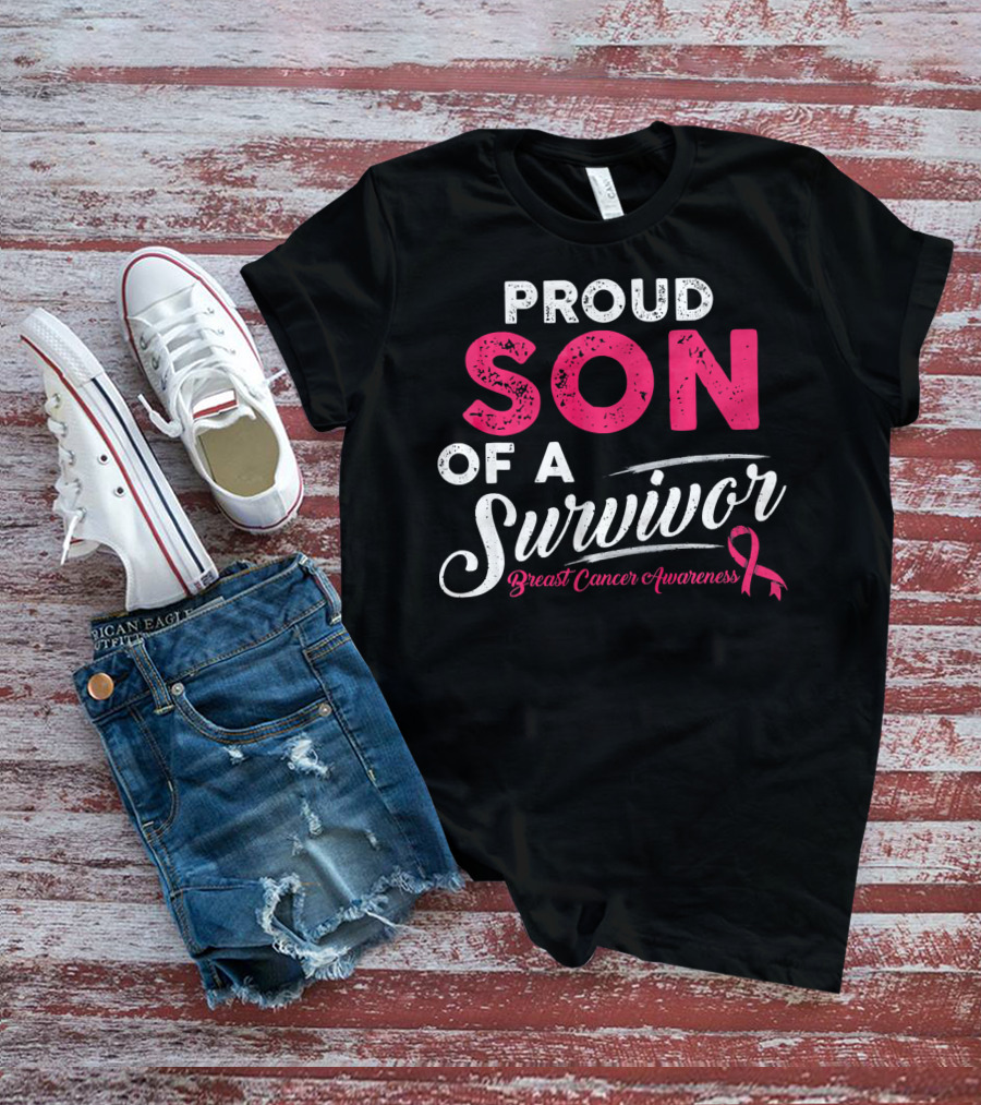 Proud Son Of A Survivor Breast Cancer Awareness T-Shirt