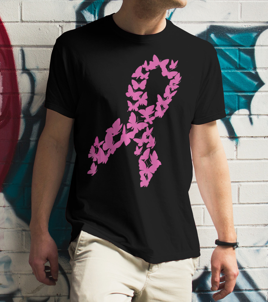 Pink Ribbon Butterfly Awareness Breast Cancer Cute T-Shirt