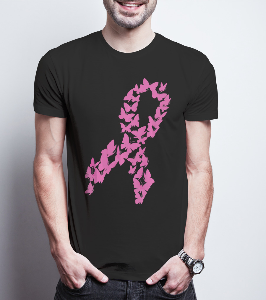 Pink Ribbon Butterfly Awareness Breast Cancer Cute T-Shirt