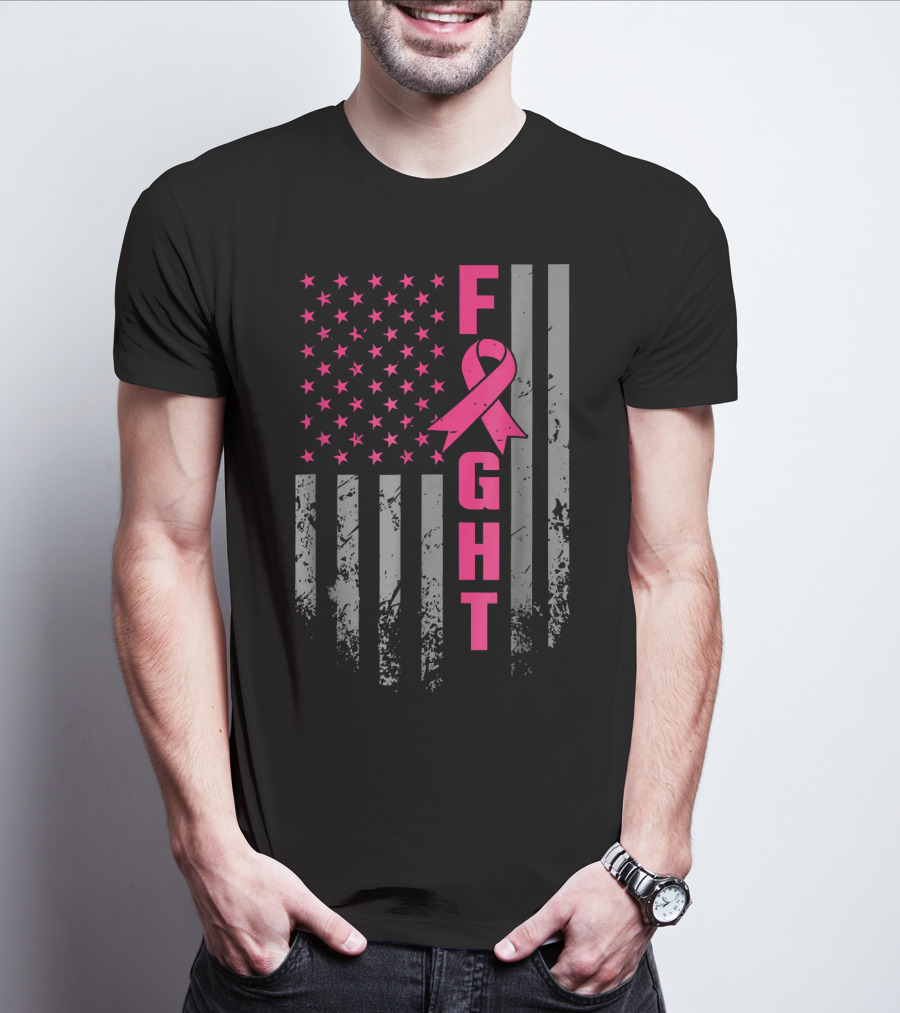 Breast Cancer Awareness American Flag Fight T-Shirt