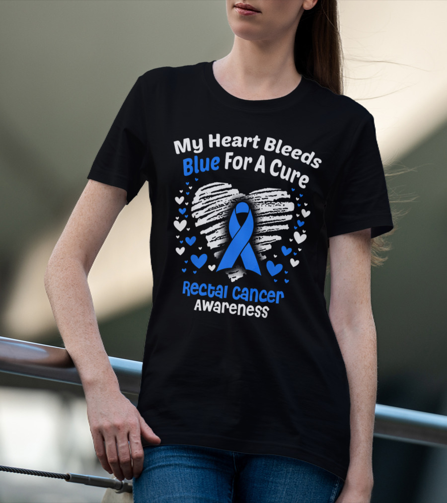 My Heart Bleeds Blue For A Cure Rectal Cancer Awareness T-Shirt