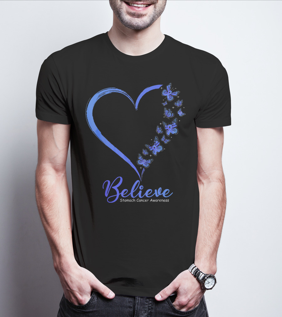 Believe Butterfly Stomach Cancer Awareness T-Shirt