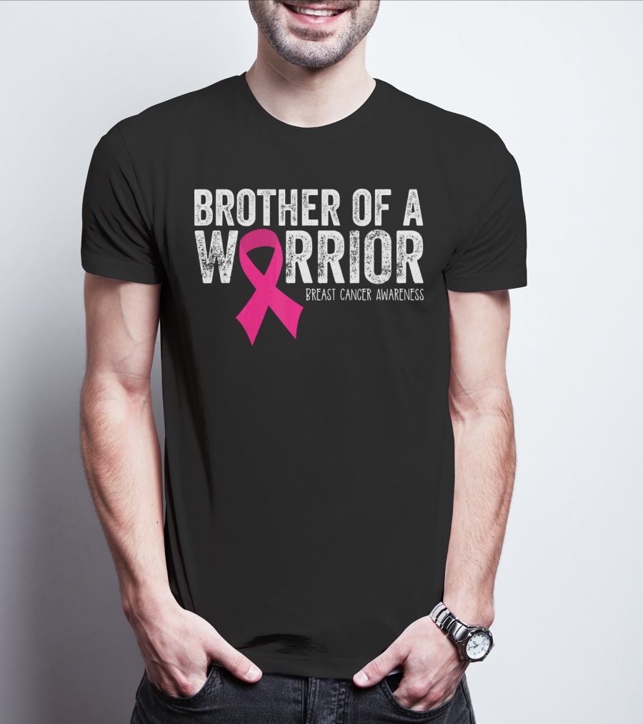 Brother Of A Warrior Pink Ribbon Breast Cancer Awareness T-Shirt