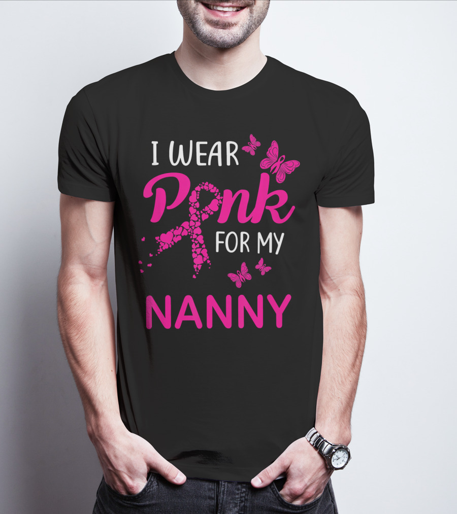 I Wear Pink For My Nanny Breast Cancer Butterflies T-Shirt