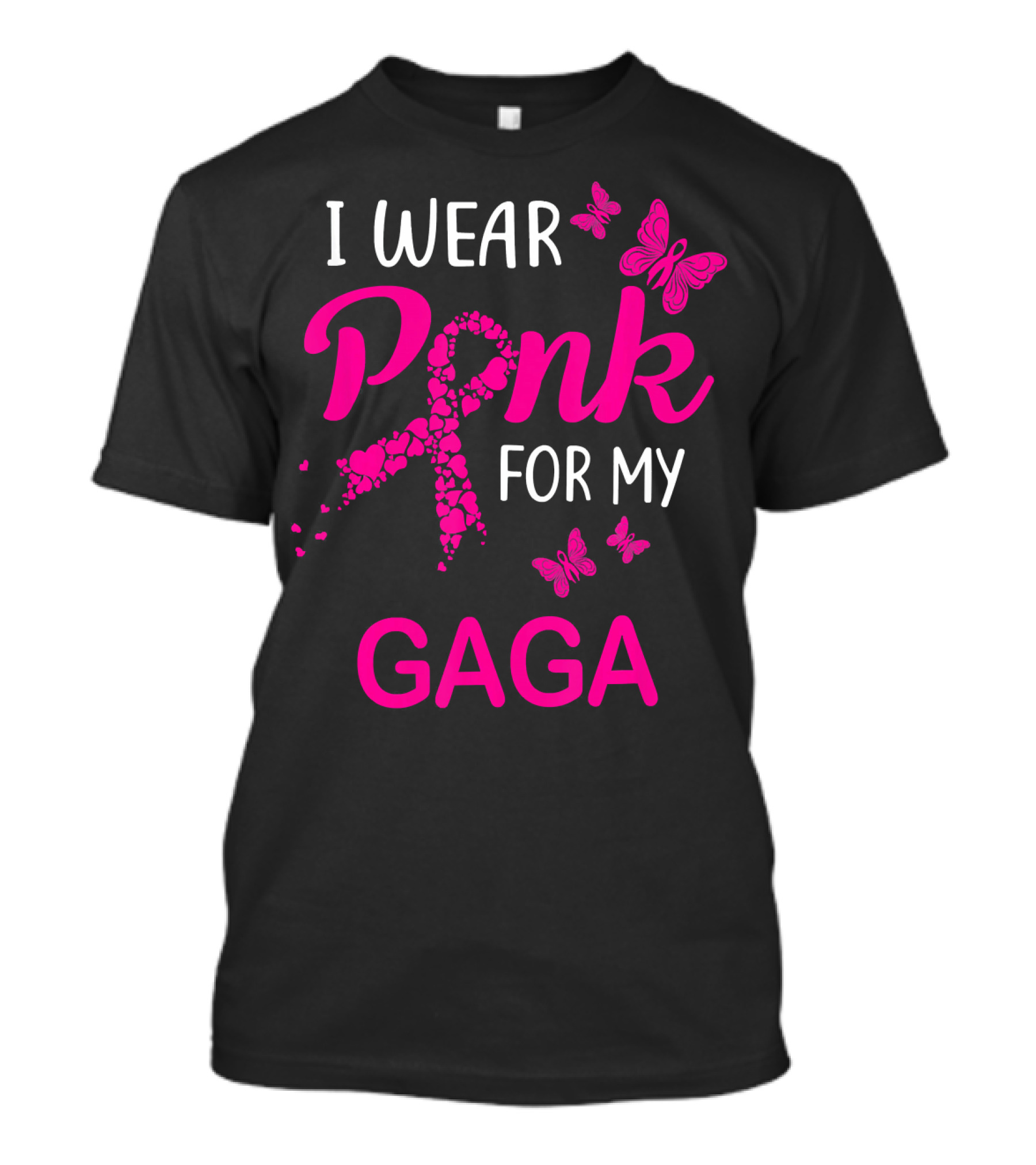 I Wear Pink For My Gaga Breast Cancer Awareness Butterflies T-Shirt