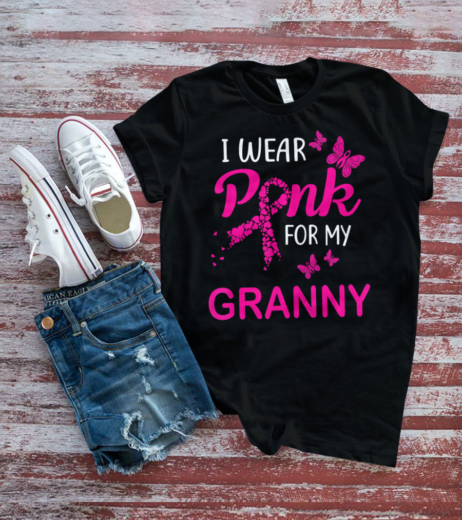 I Wear Pink For My Granny Breast Cancer Awareness Butterflies T-Shirt