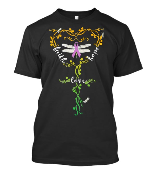 Faith Hope Love Pancreatic Cancer Dragonfly Awareness T-Shirt