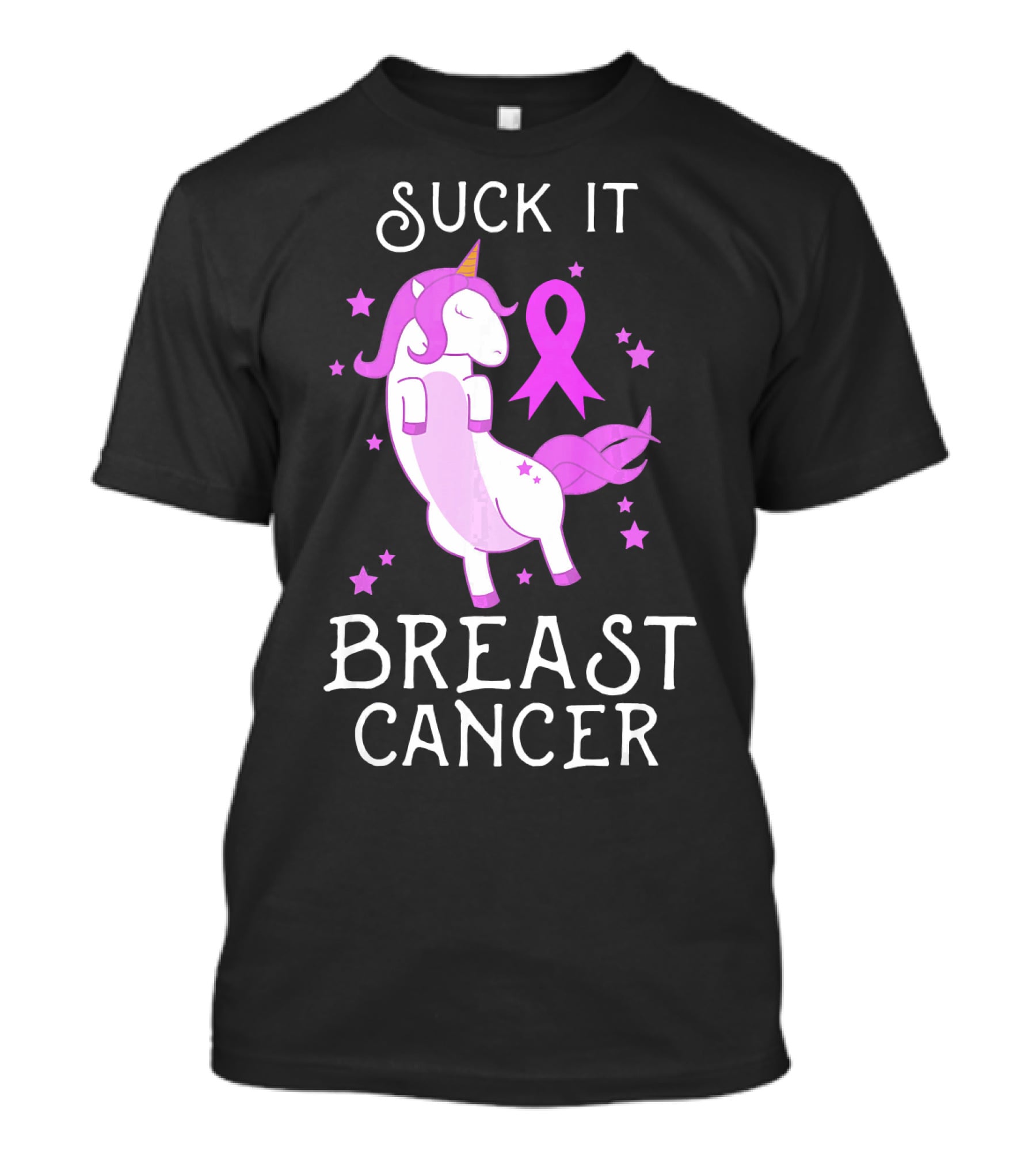 Suck It Breast Cancer Unicorn Awareness Ribbon Stars T-Shirt