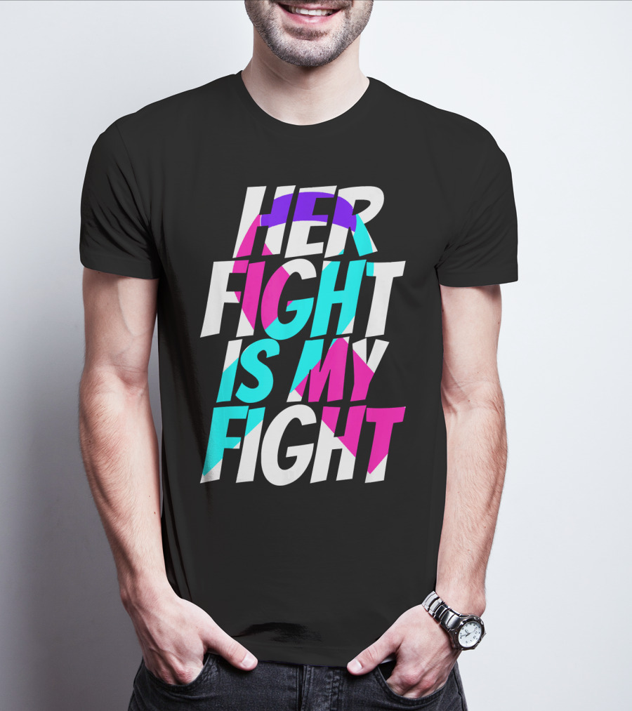 Her Fight Is My Fight Ribbon Thyroid Cancer Awareness T-Shirt
