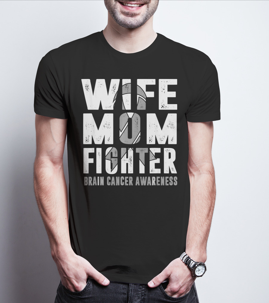 Wife Mom Fighter Brain Cancer Awareness Support Tattoo T-Shirt