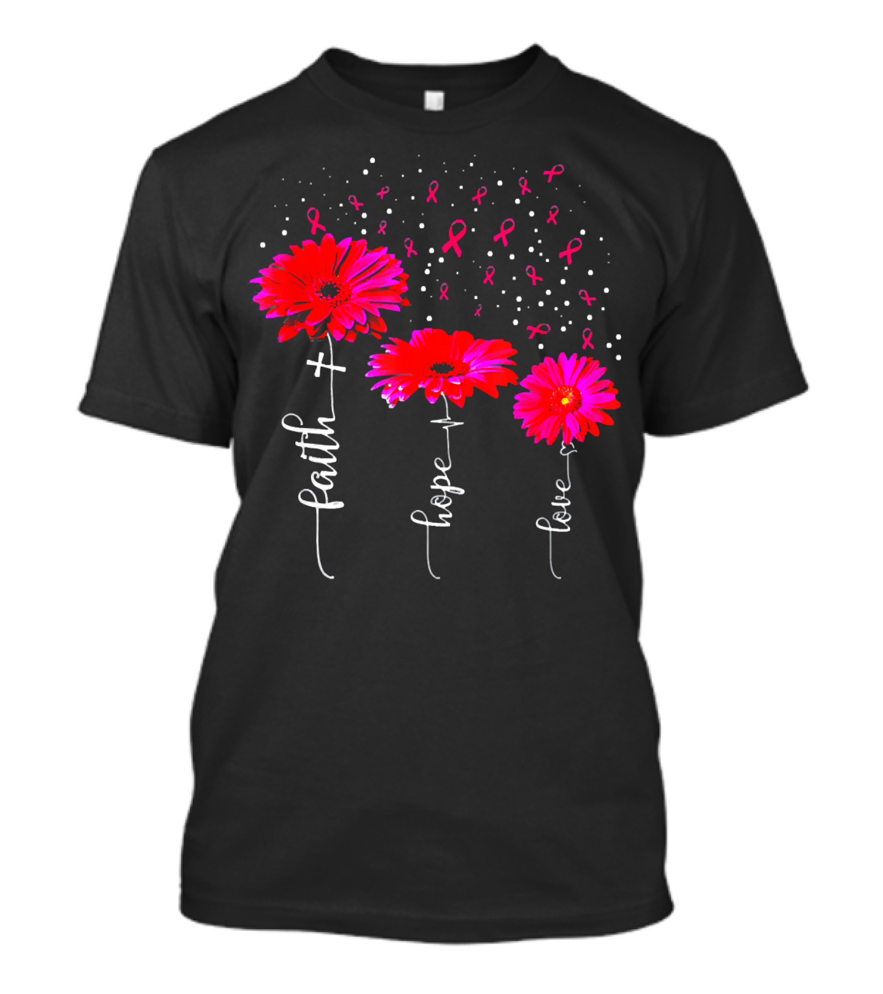 Faith Hope Love Pink Daisy Flower Breast Cancer Awareness T-Shirt