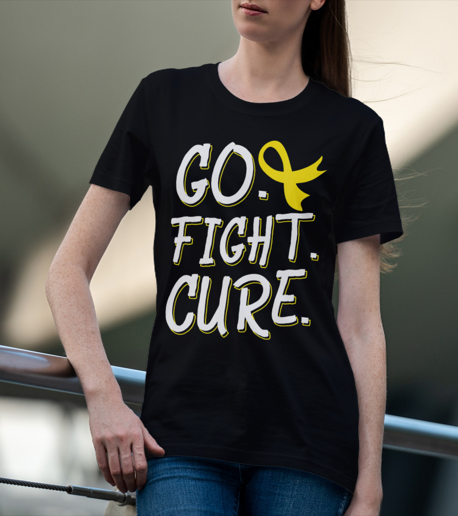 Go Fight Cure Childhood Cancer Gold Ribbon Awareness T-Shirt