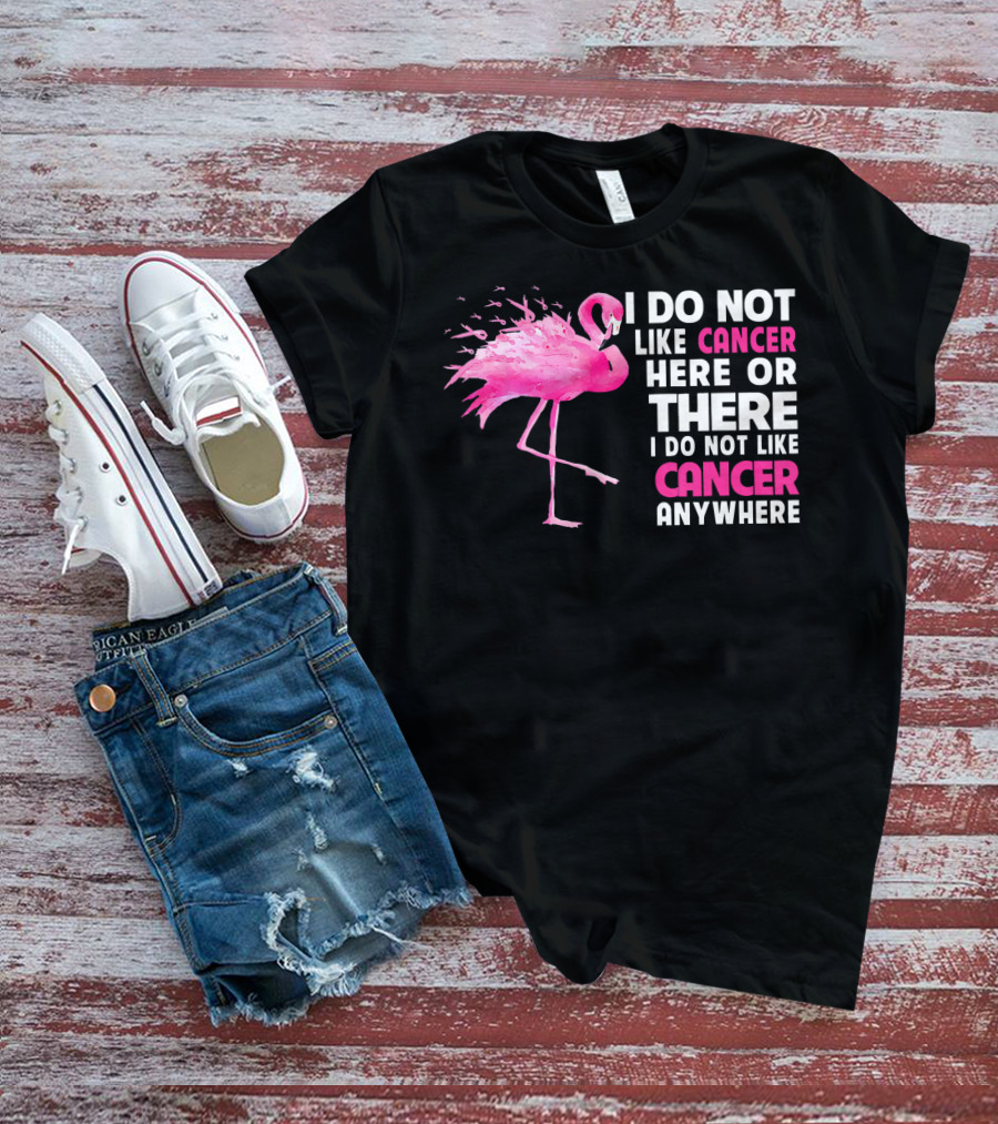 I Do Not Like Cancer Anywhere Pink Flamingo Breast Cancer Awareness T-Shirt